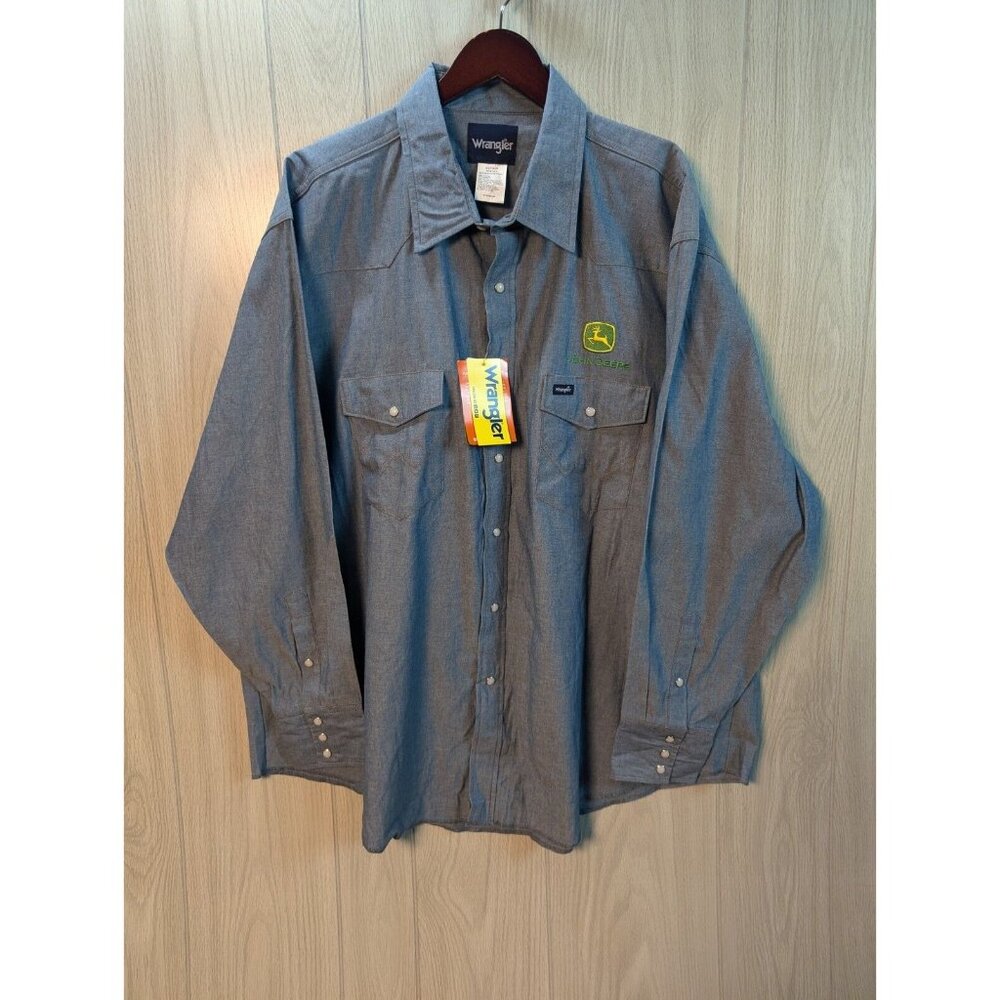 Wrangler Cowboy Cut Shirt Mens 2XL Blue Pearl Snap Western Chambray NWT - Picture 1 of 7